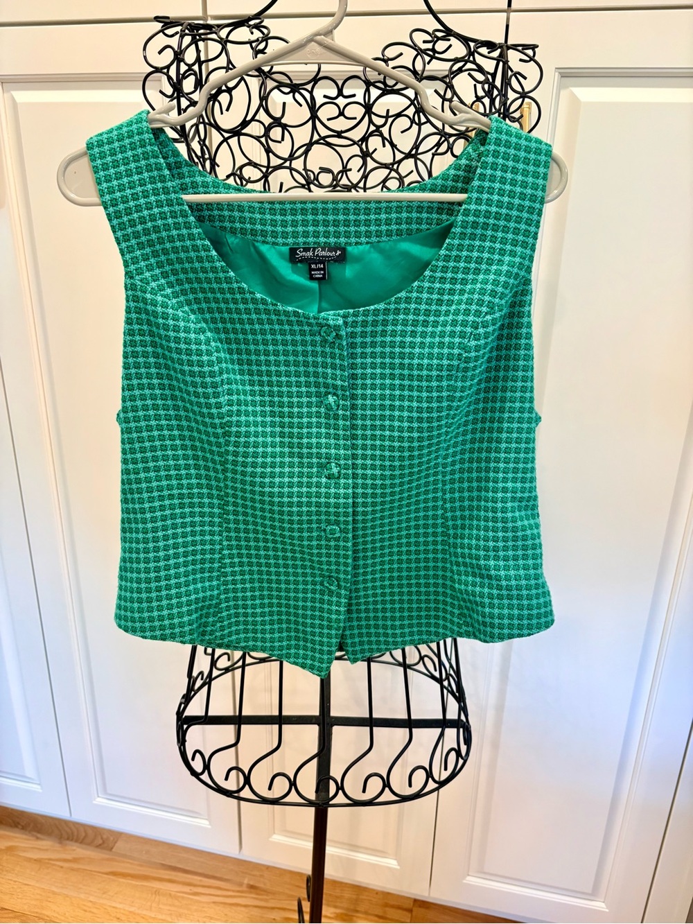 Smak Parlour tweed green Button-Front Sleeveless vest